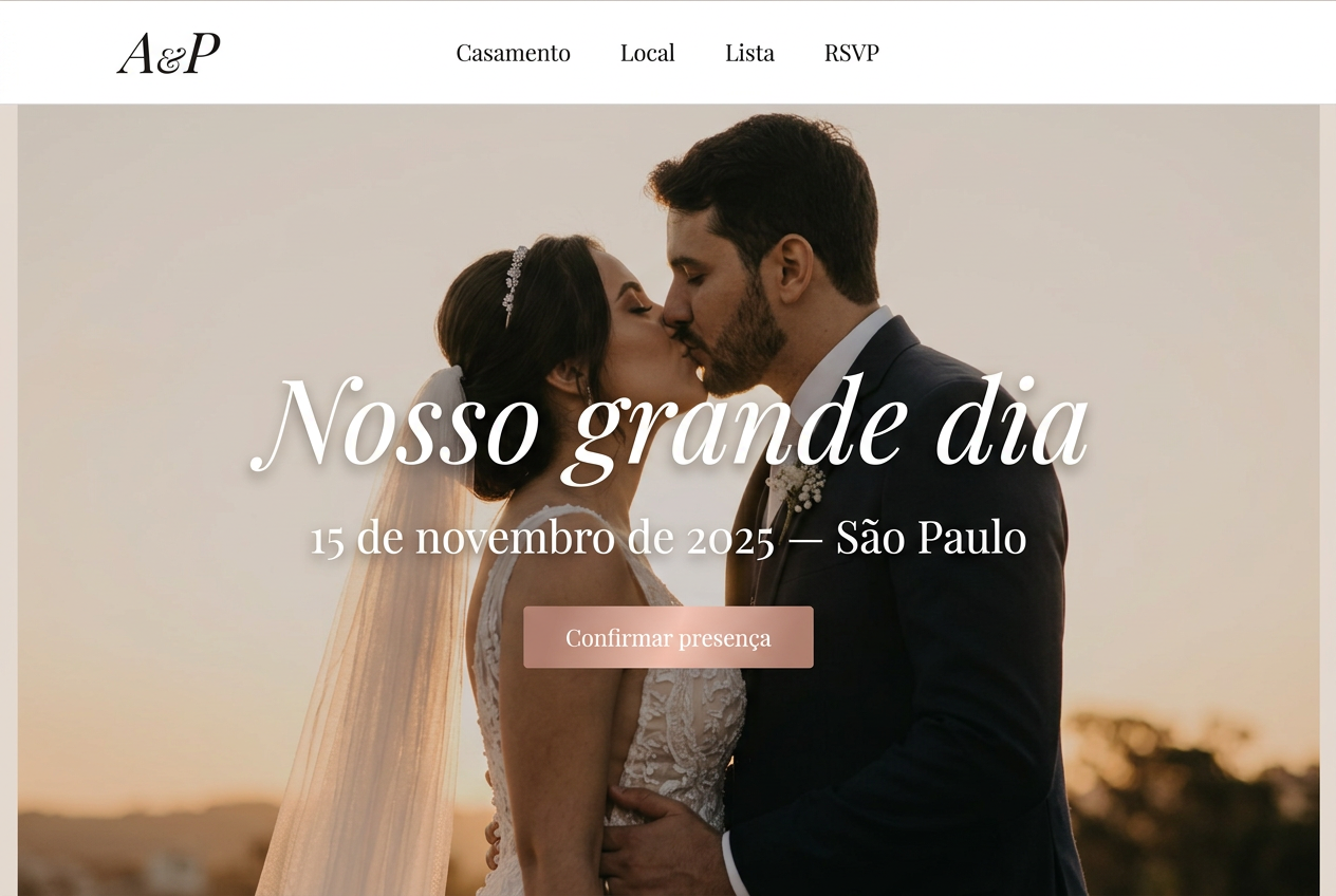Site profissional Ana & Pedro — exemplo de landing page categoria Site de casamento