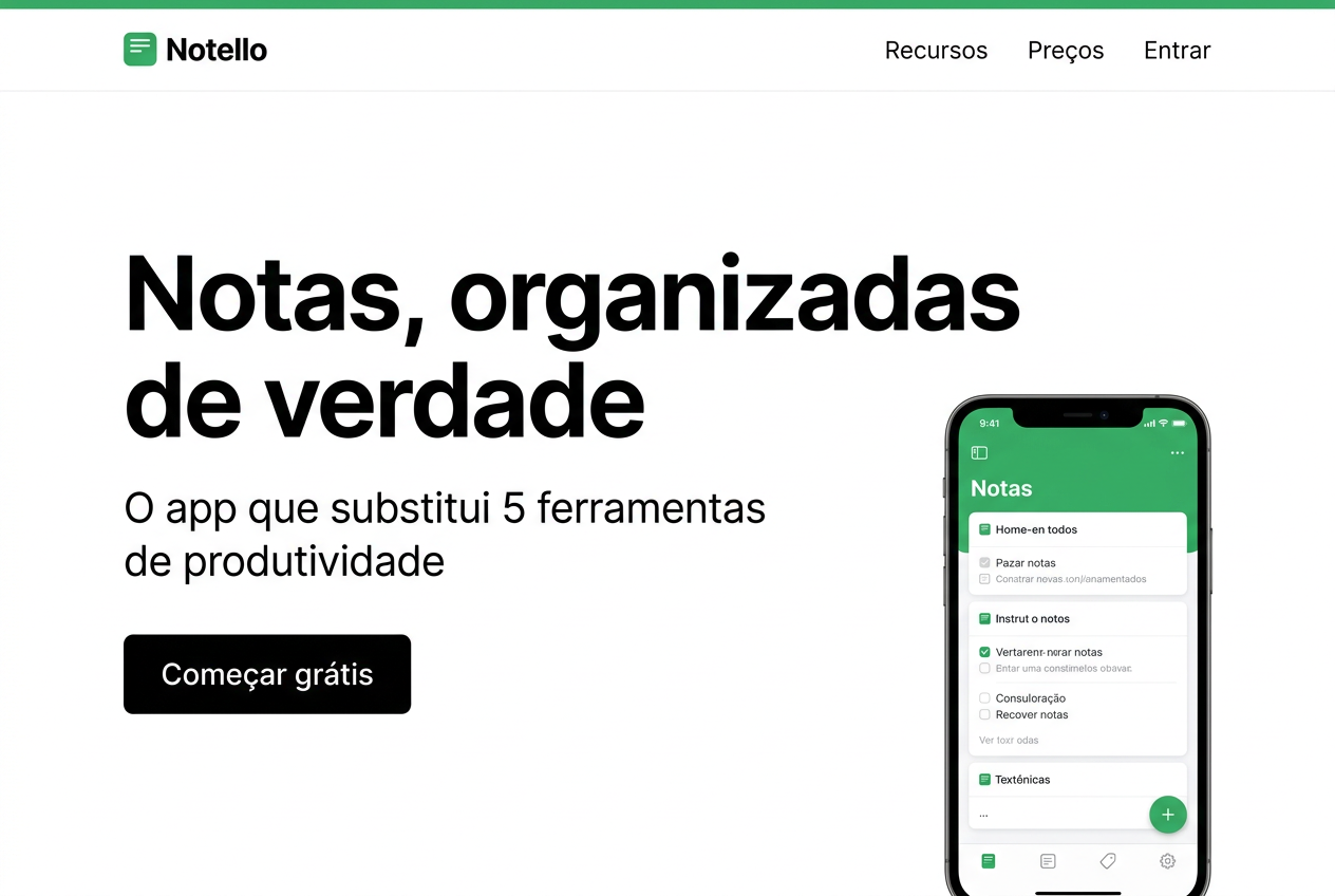 Site profissional Notello — exemplo de landing page categoria App de produtividade
