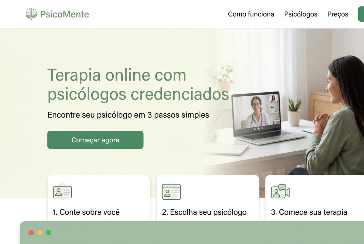 Site profissional PsicoMente — exemplo de landing page categoria Terapia online