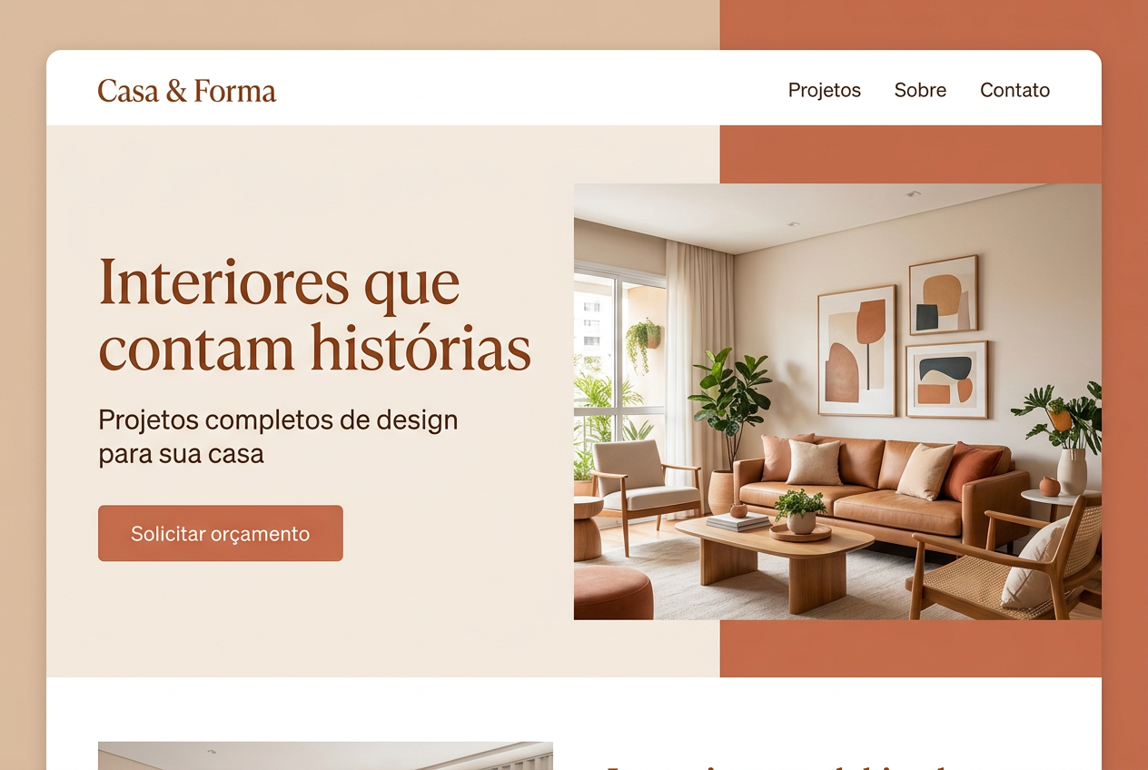 Site profissional Casa & Forma — exemplo de landing page categoria Design de interiores