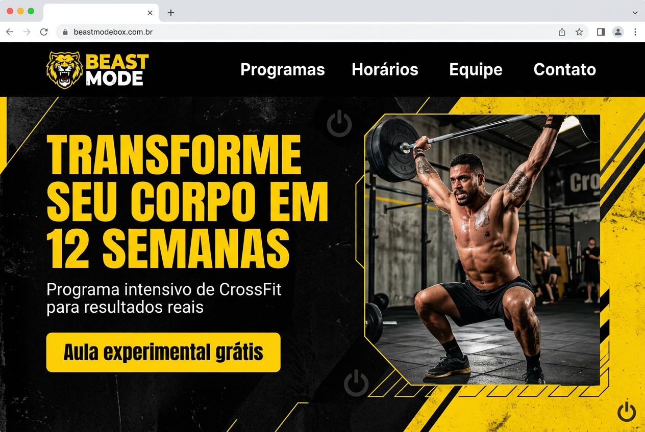 Site profissional Beast Mode Box — exemplo de landing page categoria Box de CrossFit