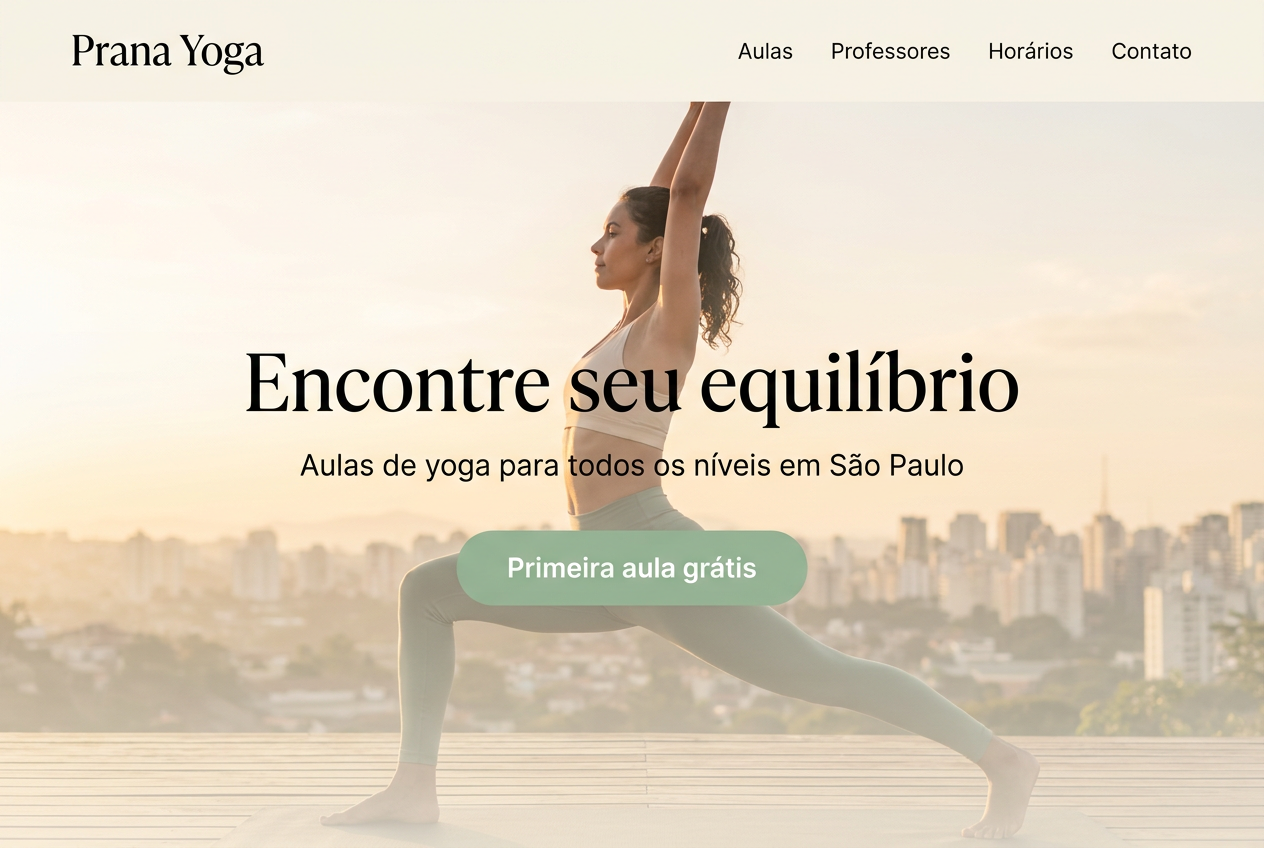 Site profissional Prana Yoga — exemplo de landing page categoria Estúdio de yoga