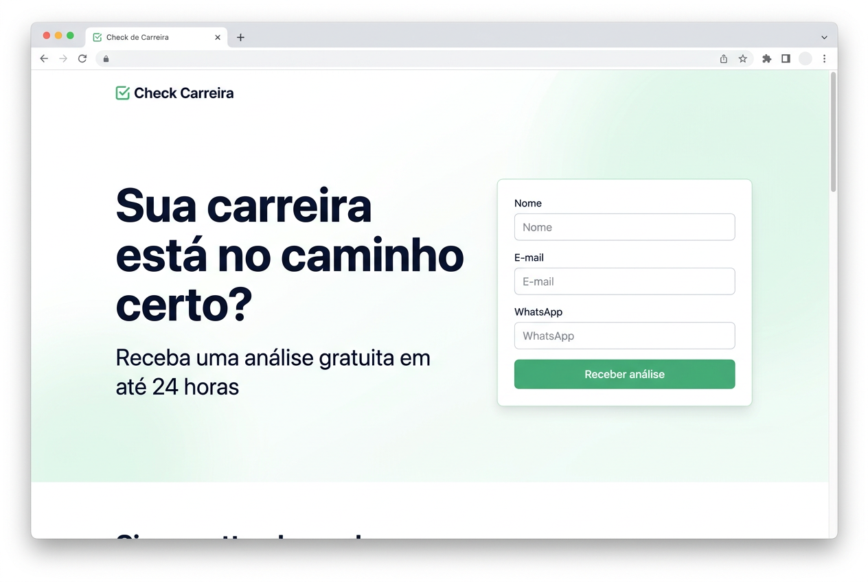 Site profissional Check de Carreira — exemplo de landing page categoria Geração de leads