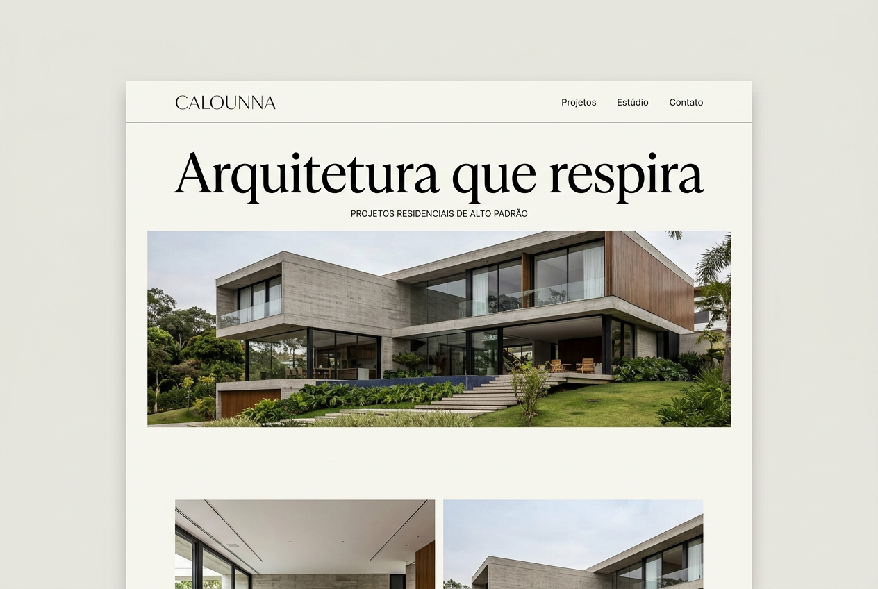 Site profissional Calounna Arquitetura — exemplo de landing page categoria Estúdio de arquitetura
