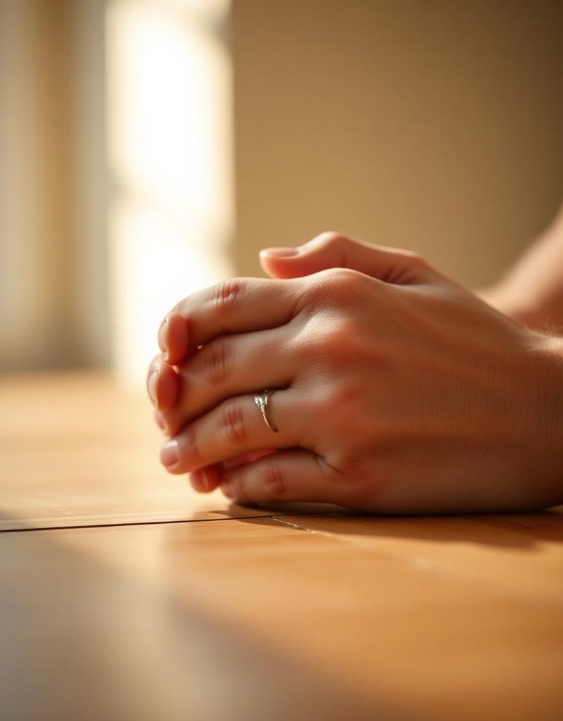 Mãos em oração com luz dourada